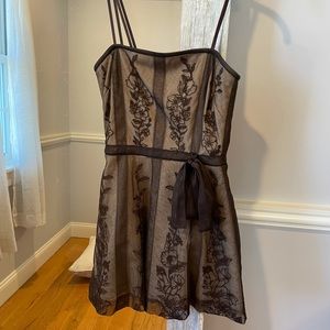 Bcbg mini dress worn once, brown floral lace, size 0